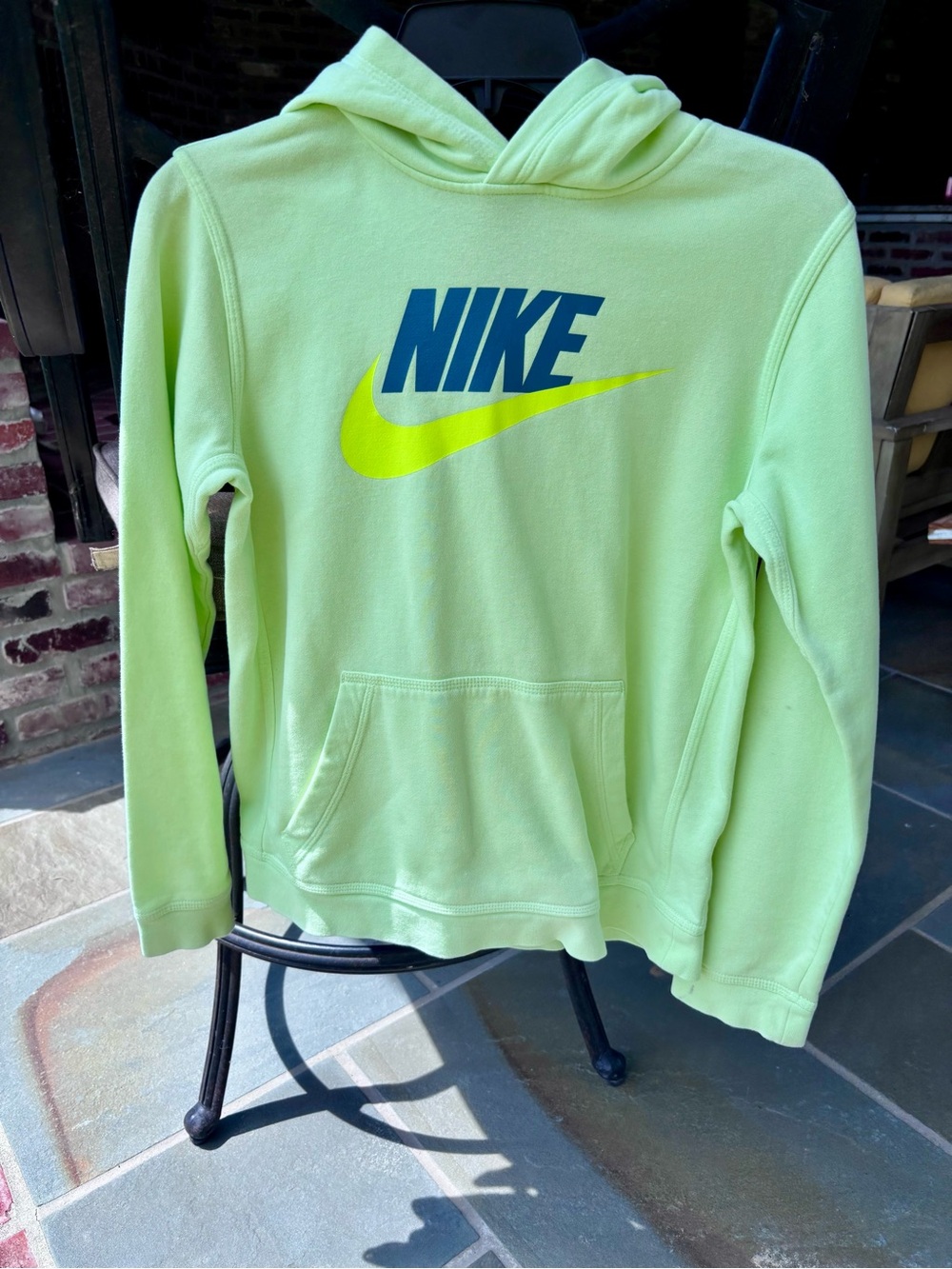 Like New Nike Youth XL Neon Green Crewneck Hoodie with Blue and Neon Yellow Logo